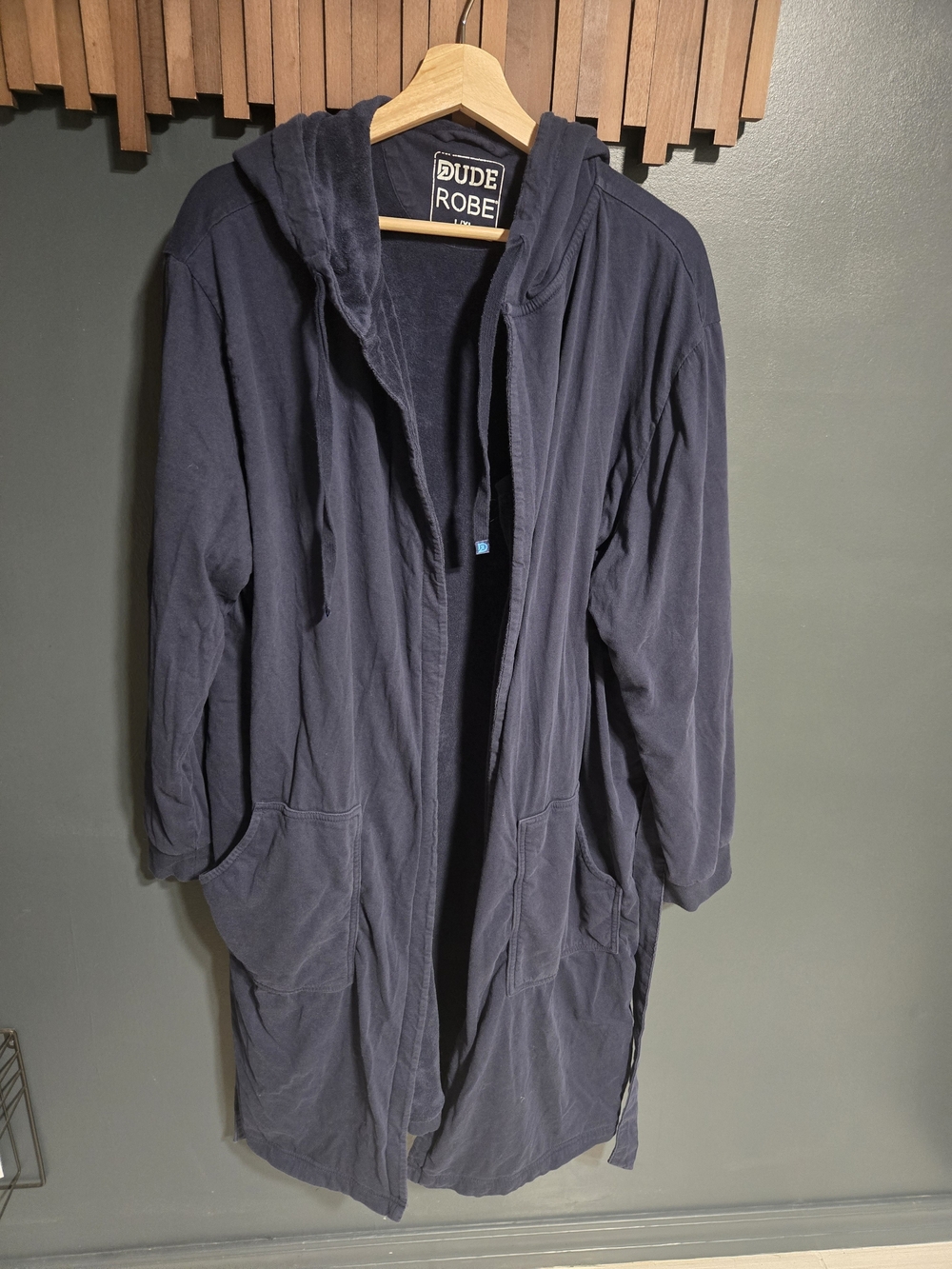 Dude Robe Men's Hooded Long Coat in Navy Blue
